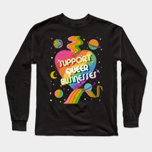 Support Queer Businesses Vintage Distressed with Planets & Rainbows Long Sleeve T-Shirt